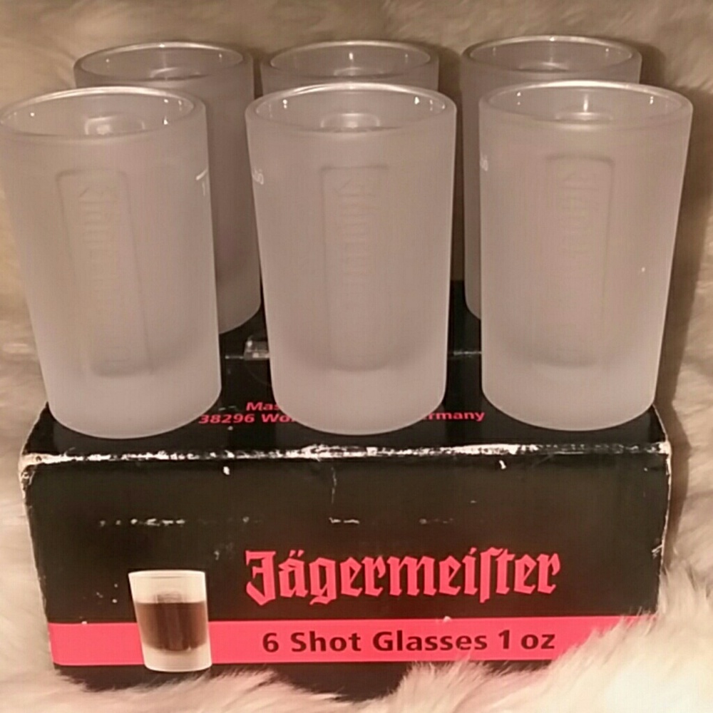 NIB Set 6 Jagermeister 1 OZ Frosted Shot Glasses